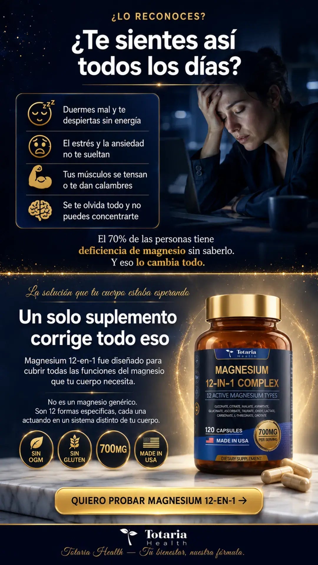 Magnesio 700mg Ultra Completo + 12 formas activas-relajación total + recuperación muscular