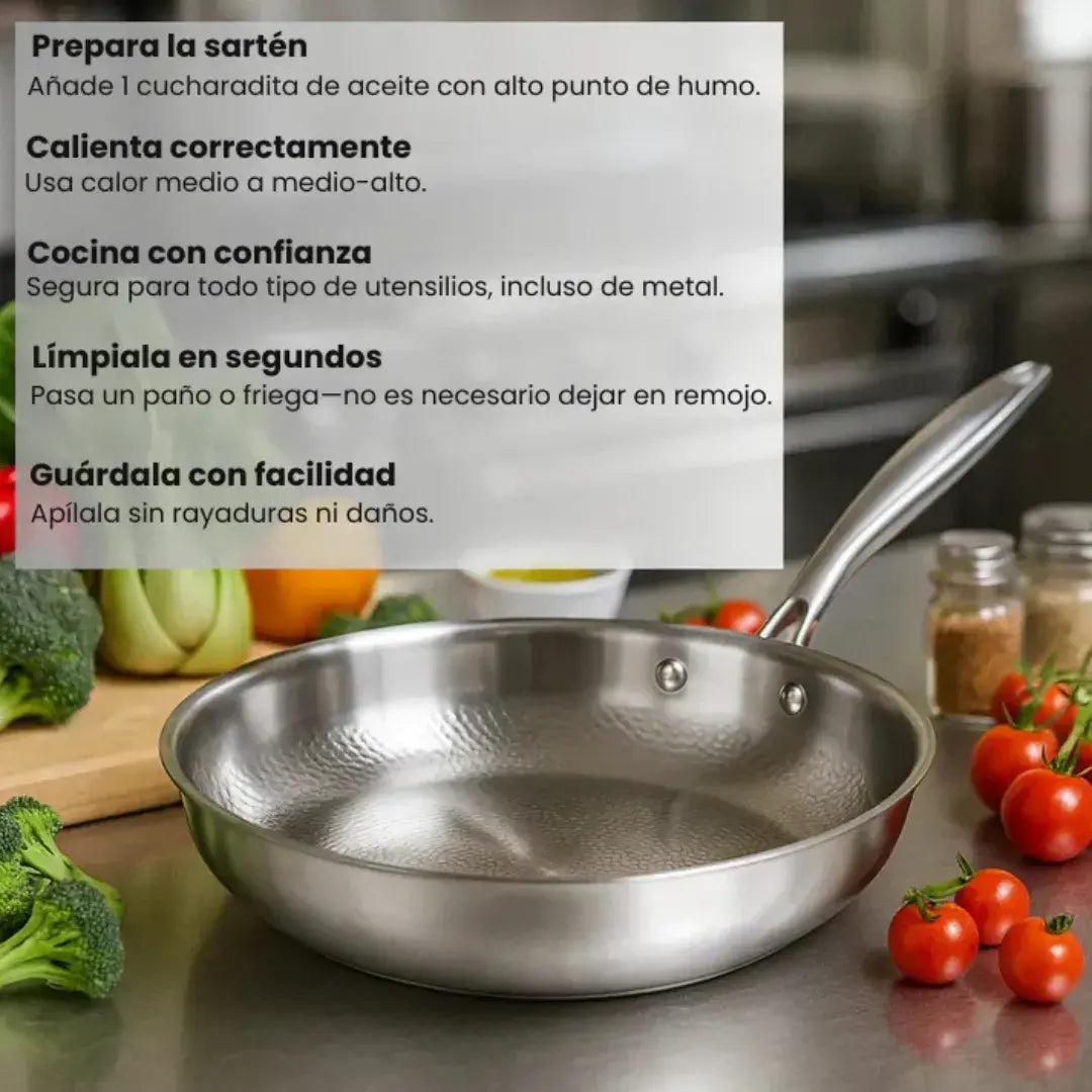 TitanioX®-Sartén de Titanio Puro -Superficie Antiadherente Natural Martillada