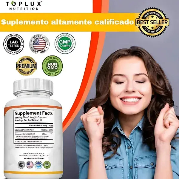 Vitamina C Liposomal 2100 mg – Fórmula de Alta Absorción + 60 cápsulas con colágeno activador