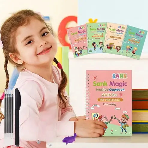 Set Educativo de Lujo +4 libros mágicos + escritura guiada + reutilizable + antiestrés infantil