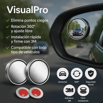 Espejos VisualPro® 360° en vidrio HD - X2 UNIDADES -instalación rápida