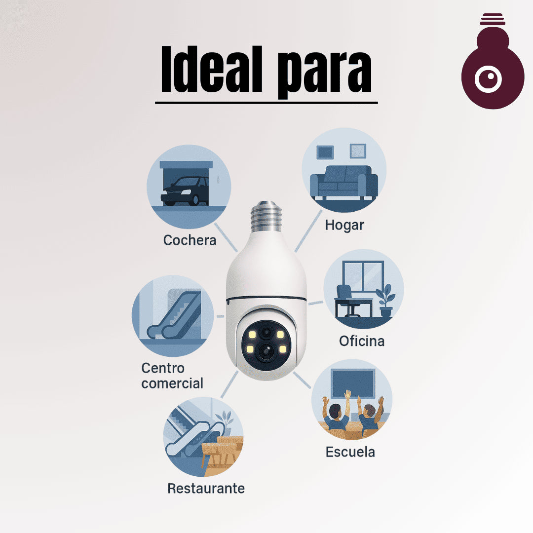 Cámara 360° HD con Visión Nocturna + Control por App + Instalación Tipo Bombillo