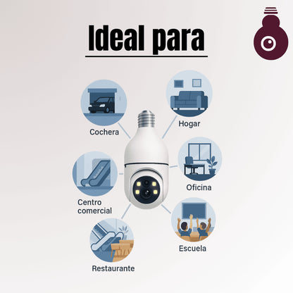 Cámara 360° HD con Visión Nocturna + Control por App + Instalación Tipo Bombillo