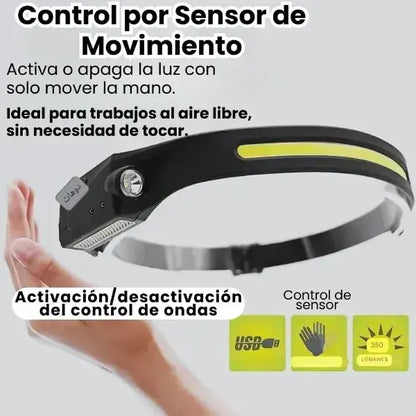 Linterna Frontal Premium 230° LED + Sensor Inteligente + Recarga Rápida USB-C
