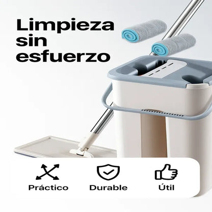 Trapeador Premium con Balde Inteligente + Escurrido Automático + 3 Cabezales de Microfibra