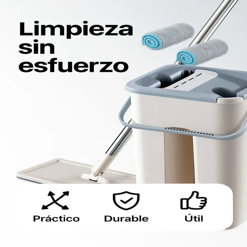 Trapeador Premium con Balde Inteligente + Escurrido Automático + 3 Cabezales de Microfibra