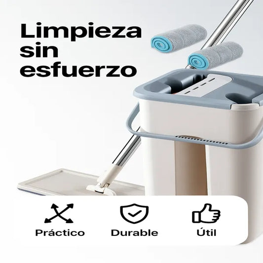 Trapeador Premium con Balde Inteligente + Escurrido Automático + 3 Cabezales de Microfibra