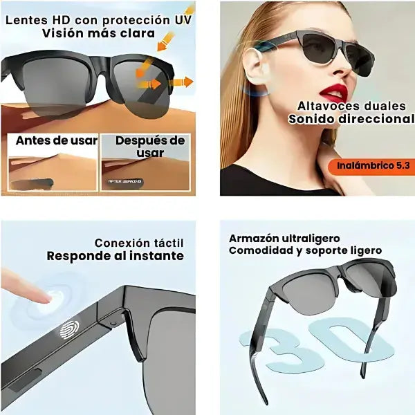 Gafas premium con audio Bluetooth oculto + protección UV