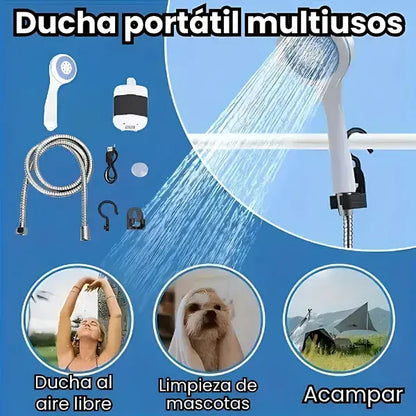 Ducha portátil premium + batería recargable + kit completo para exteriores