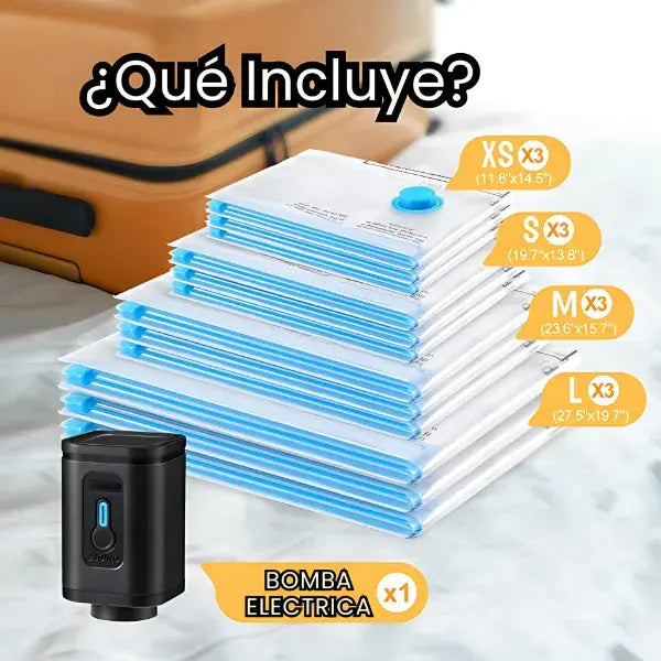Set Premium de Bolsas de Vacío + bomba eléctrica + 8 bolsas resistentes y protección total