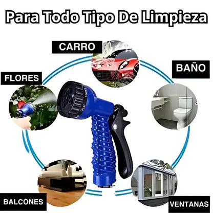 Kit premium de riego: Manguera 15M + pistola 7 funciones + accesorios + garantía