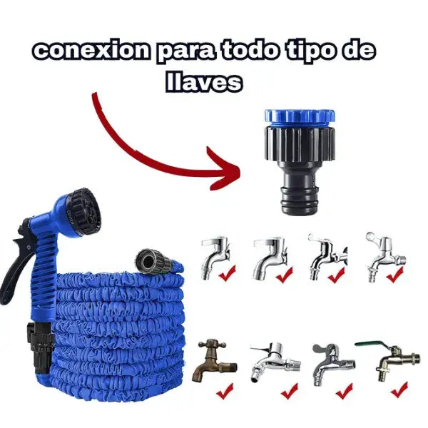 Kit premium de riego: Manguera 15M + pistola 7 funciones + accesorios + garantía