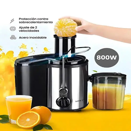 Extractor de Jugo Premium 800W + Boca XL 6.5 cm + Jarra 800 ml + Seguridad Pro