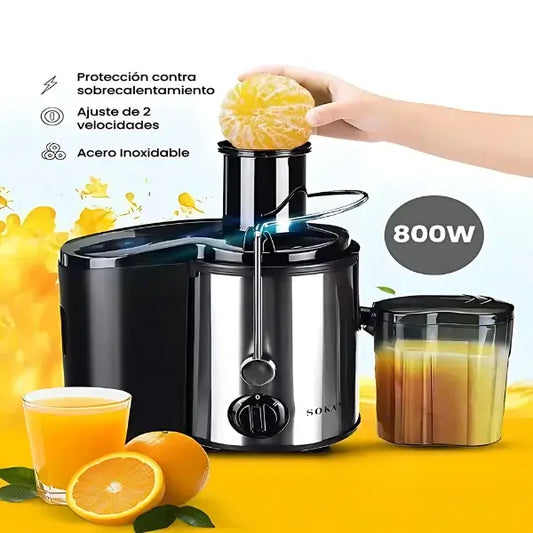 Extractor de Jugo Premium 800W + Boca XL 6.5 cm + Jarra 800 ml + Seguridad Pro