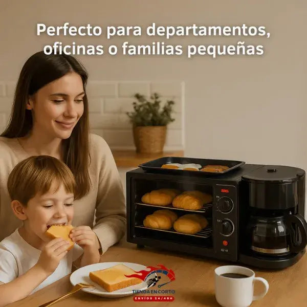 Horno 3 en 1 premium + plancha superior+tostador XL + Cafetera