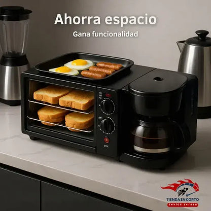 Horno 3 en 1 premium + plancha superior+tostador XL + Cafetera