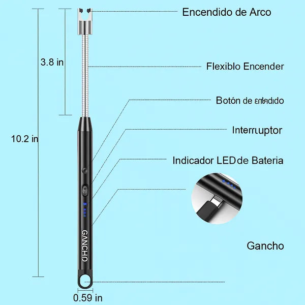 Encendedor Eléctrico Premium Flexible 360° + Bloqueo de Seguridad Infantil