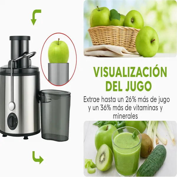 Extractor de Jugo Premium 800W + Boca XL 6.5 cm + Jarra 800 ml + Seguridad Pro