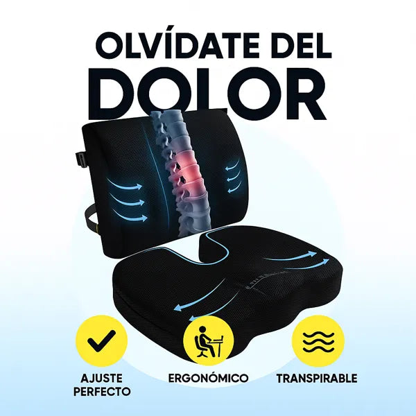 Set ergonómico de lujo: Cojín ortopédico + soporte lumbar con espuma viscoelástica
