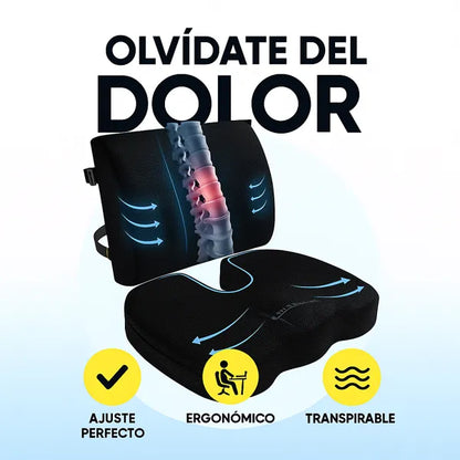 Set ergonómico de lujo: Cojín ortopédico + soporte lumbar con espuma viscoelástica