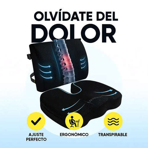 Set ergonómico de lujo: Cojín ortopédico + soporte lumbar con espuma viscoelástica